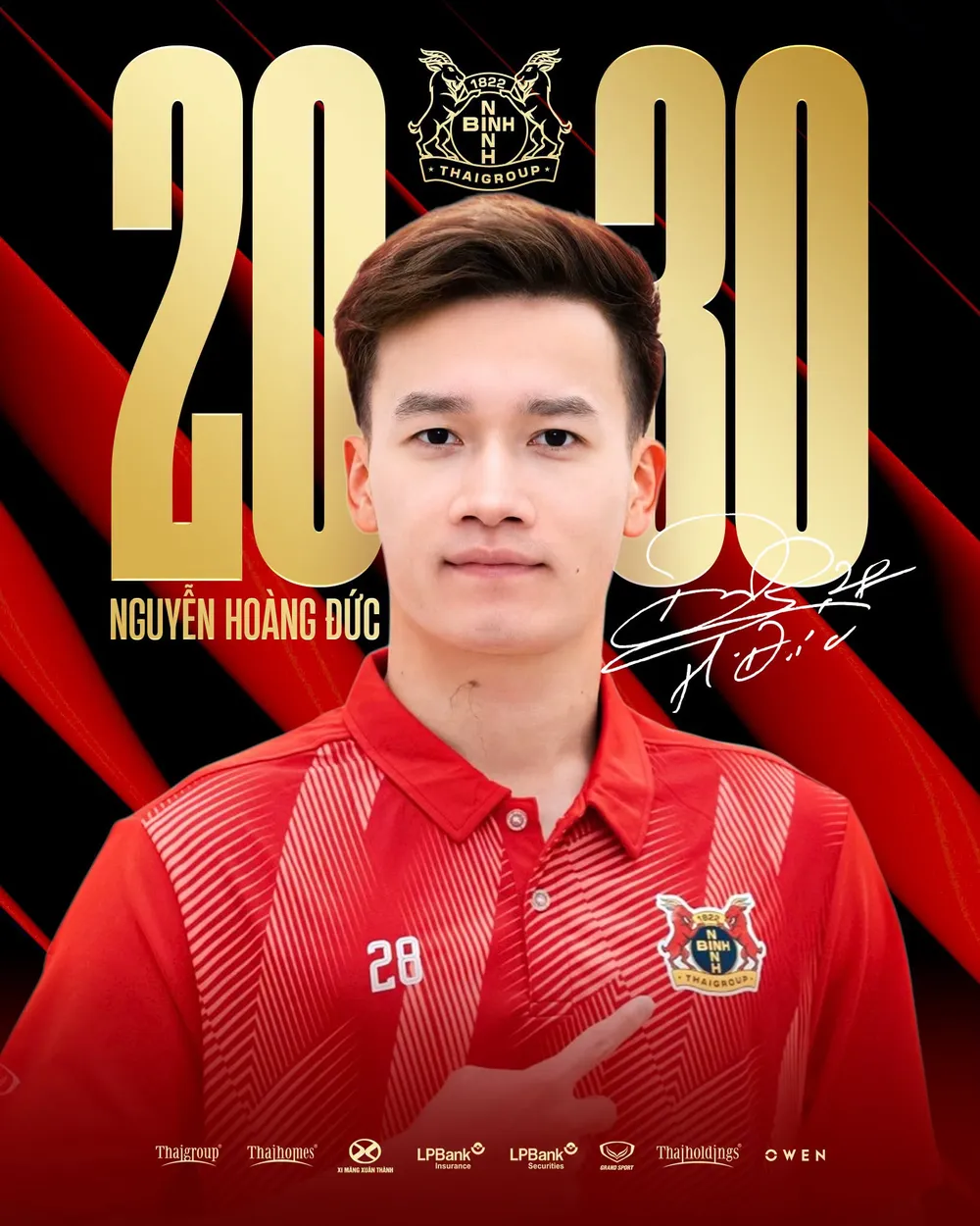 Nguyễn Hoàng Đức gia hạn hợp đồng với CLB Ninh Bình đến năm 2030. Ảnh: NBFC