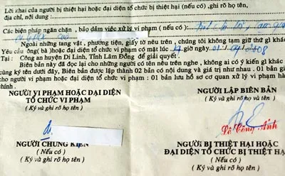 Một dạng biên bản khống do Thượng úy Lê Công Ánh ký.