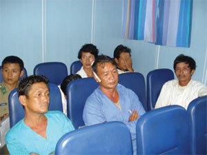 Some of the 12 crew members who were rescued after their oil tanker exploded and sank off Vung Tau on June 17 (Photo: SGGP)