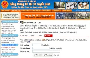 Xem điểm thi tại Cổng thông tin thi và tuyển sinh của Bộ GD & ĐT