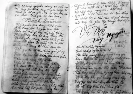 Bút tích trong cuốn nhật ký của liệt sĩ Đinh Hữu Hợi.