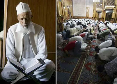 Đọc kinh trong thánh đường ở Srinagar, India, và cầu nguyện ở Tripoli