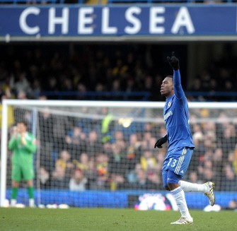 Chelsea's Daniel Sturridge celebrates after scoring against Watford during their FA Cup match at home at Stamford Bridge football stadium on January 3, 2010. AFP PHOTO