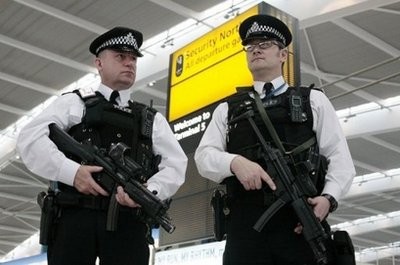 File picture shows police on patrol at London's Heathrow Airport. (AFP photo)