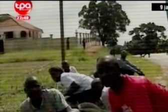 A picture grabbed on the Televisao Publico de Angola channel shows unidentified players of the Togolese national football team after the attack in Cabinda on January 8, 2010 (AFP photo)