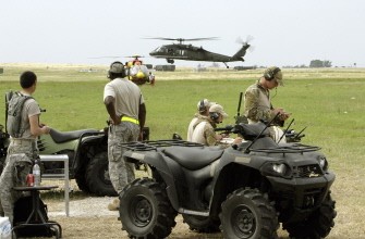 A US Blackhawak helicopter hovers over a landing zone at the airport in Port-au-Prince on January, 19, 2010. (AFP photo)
