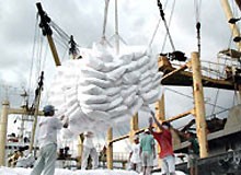 Rice uploaded for export at a port in Vietnam