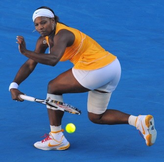 Serena Williams hits a return against Samantha Stosur of Australia in their women's singles fourth round match on day eight of the Australian Open tennis tournament in Melbourne on January 25, 2010. AFP photo