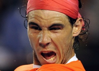 Nadal eyes a return against Andy Murray of Britain in their men's singles quarter-final match on day nine of the Australian Open tennis tournament in Melbourne on January 26, 2010. AFP PHOTO