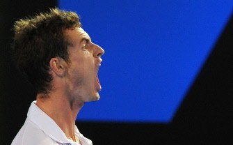 Andy Murray of Britain shouts as he celebrates winning a point against Marin Cilic of Croatia in the second set of their men's singles semi-final match on day 11 of the Australian Open tennis tournament in Melbourne on January 28, 2010. AFP PHOTO