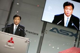 President Osamu Masuko of Mitsubishi Motors Corporation gives a press conference on March 2, 2010 during the second press day at the 80th Geneva International Motor Show at Palexpo in Geneva. AFP PHOTO