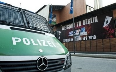 A police vehicle is parked in front of the Grand Hyatt Hotel at Potsdamer Platz, Berlin on March 6. AFP photo