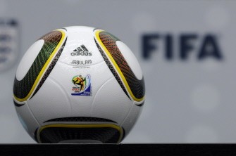 Jabulani, the official balloon of the 2010 South Africa FIFA world cup, is pictured during a press conference after the International Football Association Board annual general meeting, at the home of the FIFA, in Zurich on February 6, 2010. AFP PHOTO