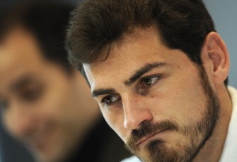 Real Madrid's goalkeeper Iker Casillas gestures during a press conference in Madrid, on March 11, 2010, a day after being defeated by Olympique Lyon during their UEFA Champions League football match. AFP photo