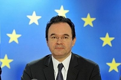 Greek Finance Minister Giorgios Papaconstantinou gives a press conference at the end of an Economy and Finance Council meeting at EU headquarters in Brussels.