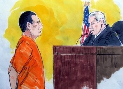 In this courtroom drawing, David Coleman Headley faces US District Court Judge Harry Leinenweber on March 18 in Chicago.