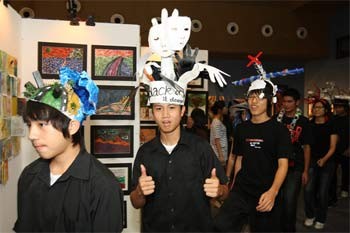 Grade 9 students don hats, which they created for a parade of wearable art at ISHCMC (Photo: ISHCMC)