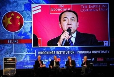 Speakers in New York and Beijing discuss issues during the State of the Planet 2010 conference in New York.