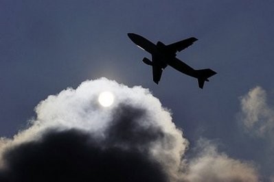 A passenger plane is seen shortly after takeoff