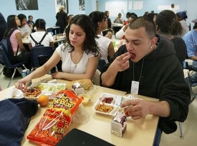 File photo shows students eating lunch at a high school in Chicago, Illinois