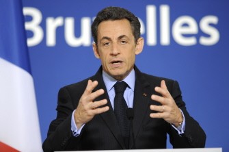 French President Nicolas Sarkozy speaks during a press conference at the European Union summit at the European Council headquarters on March 26, 2010 in Brussels. AFP photo