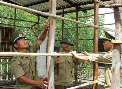 Bộ đội Biên phòng TPHCM dựng nhà giúp dân nghèo xã Thạnh An (huyện Cần Giờ, TPHCM). Ảnh: P.H.N.