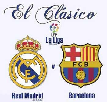 An ad for the upcoming El Clasico football match on April 11 in Madrid, Spain