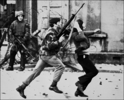 A British soldier drags a Catholic protester during the Bloody Sunday killings January 30, 1972 when British paratroopers shot dead 13 Catholic civil rights marchers in Londonderry
