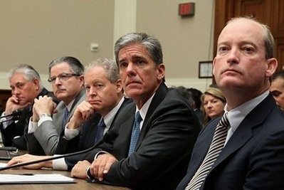 L-R: Rex Tillerson, Chairman and CEO of ExxonMobil, John Watson, Chairman and CEO of Chevron, James Mulva, Chairman and CEO of ConocoPhillips, Marvin Odum, President of Shell Oil Company, and Lamar McKay, Chairman and President BP America, Inc. listens to questions from members while participating in a House Energy and Commerce Committee hearing, in Washington, DC.(AFP)