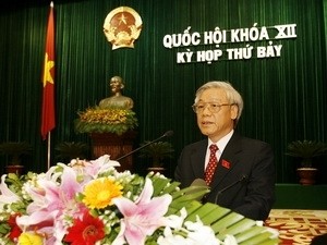 National Assembly Chairman Nguyen Phu Trong addresses Saturday’s closing ceremony of the NA sitting in Hanoi (Photo: Vietnam News Agency)