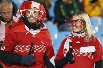 Denmark fans enjoy a beer before the Group E first round 2010 World Cup football match Denmark versus Cameroon on June 19, 2010 at Loftus Verfeld stadium in Tshwane/Pretoria. AFP