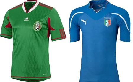 Đồng phục của đội tuyển Mexico (trái) và Italia