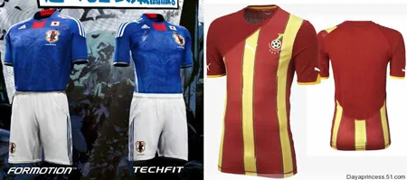 Đồng phục của đội tuyển Nhật (trái) và Ghana