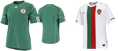 Đồng phục của đội tuyển Nigeria (trái) và Bồ Đào Nha