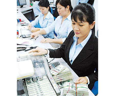 A teller counts US dollar banknotes at a bank in Ho Chi Minh City (Photo: SGGP)