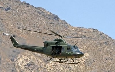 File photo shows a Pakistani Army helicopter taking off from a paramilitary compound in the northwest tribal district of Mohmand.
