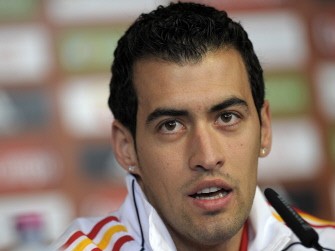 Sergio Busquets gives a press conference at the North West University Sports Village in Potchefstroom, South Africa, on July 9, 2010. AFP