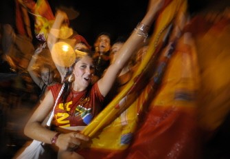 Spanish supporters in Madrid celebrate after the World Cup final football match. AFP