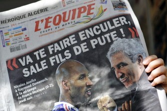 (AFP files) A picture taken on June 19, 2010 shows the front-page of French sport newspaper L'Equipe in Strasbourg.