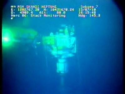 AFP/BP -- This still image from a live BP video feed shows apparently no oil leaking in the Gulf of Mexico.