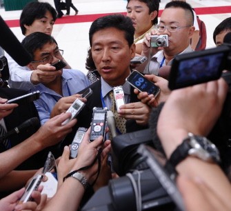 Ri Tong Il is interviewed at the main venue of the Association of Southeast Asian Nations Regional Forum in Hanoi on July 22, 2010. AFP