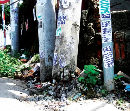 Trụ điện gãy dựa vào nhà dân
