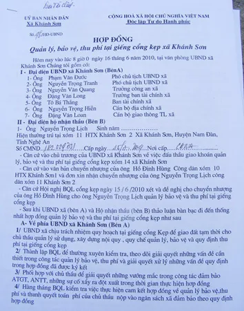 Trang 1 bản hợp đồng quản lý, thu phí nước Cống Kẹp
