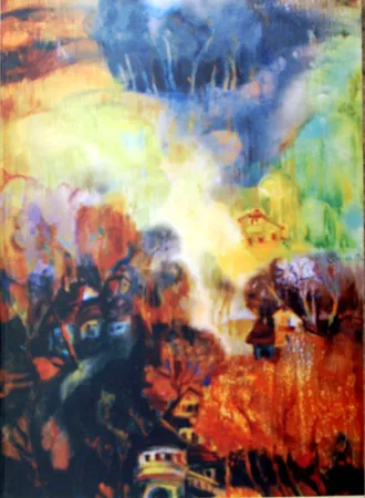 Biệt thự cổ Đà Lạt mùa thu (tranh Acrylic của Vi Quốc Hiệp)