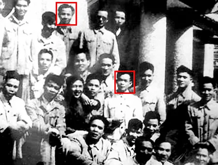 Nguyễn Thi (khung trên) và Nguyên Ngọc (khung dưới) cùng các nhà thơ, nhà văn trong tạp chí Văn nghệ Quân đội.