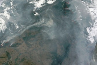This August 11, 2010 NASA satellite image shows smoke from wildfires burning in Russia. AFP