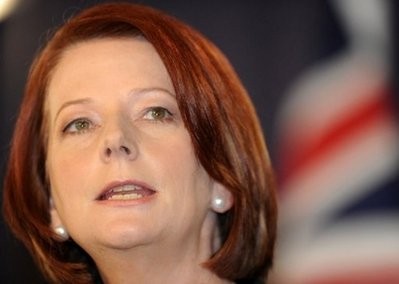 Australian Prime Minister Julia Gillard gives a speech in Canberra on August 19, 2010