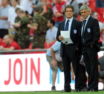 This AFP file photo shows England manager Capello (L)