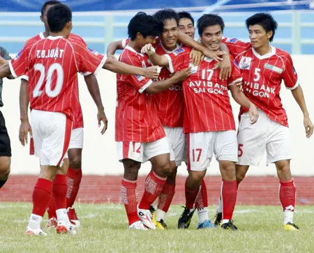Niềm vui của các cầu thủ Navibank Sài Gòn. Ảnh: D.Phương