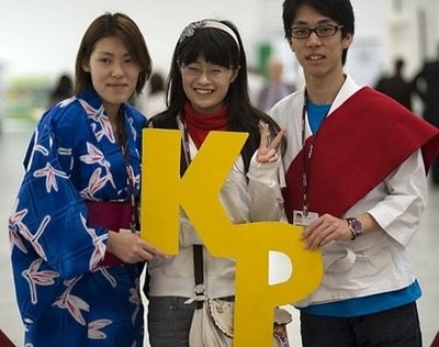 Japanese youngsters, members of International Youth, attend a demonstration during the Hug Kyoto Day event demanding Japan to keep in the Kyoto Protocol in Mexico, on December 2.